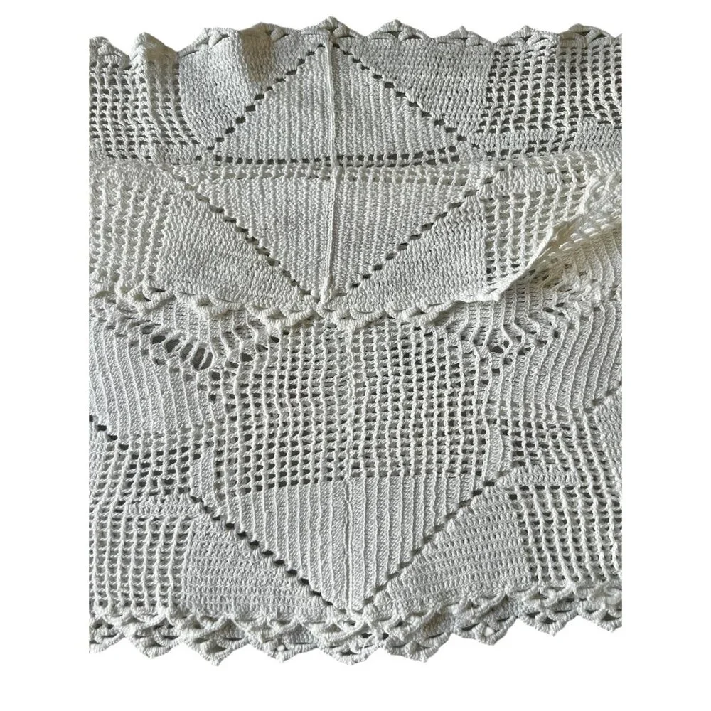 Hand Crocheted White Cotton Table Runner 80